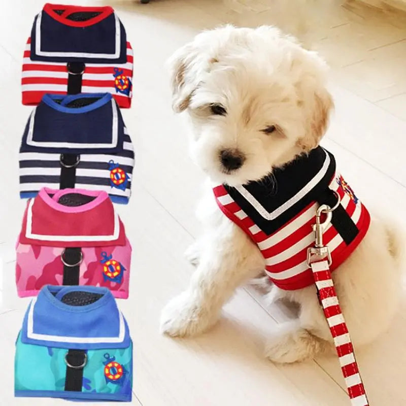 Pet Dog Clothes Soft Breathable Navy Style Leash